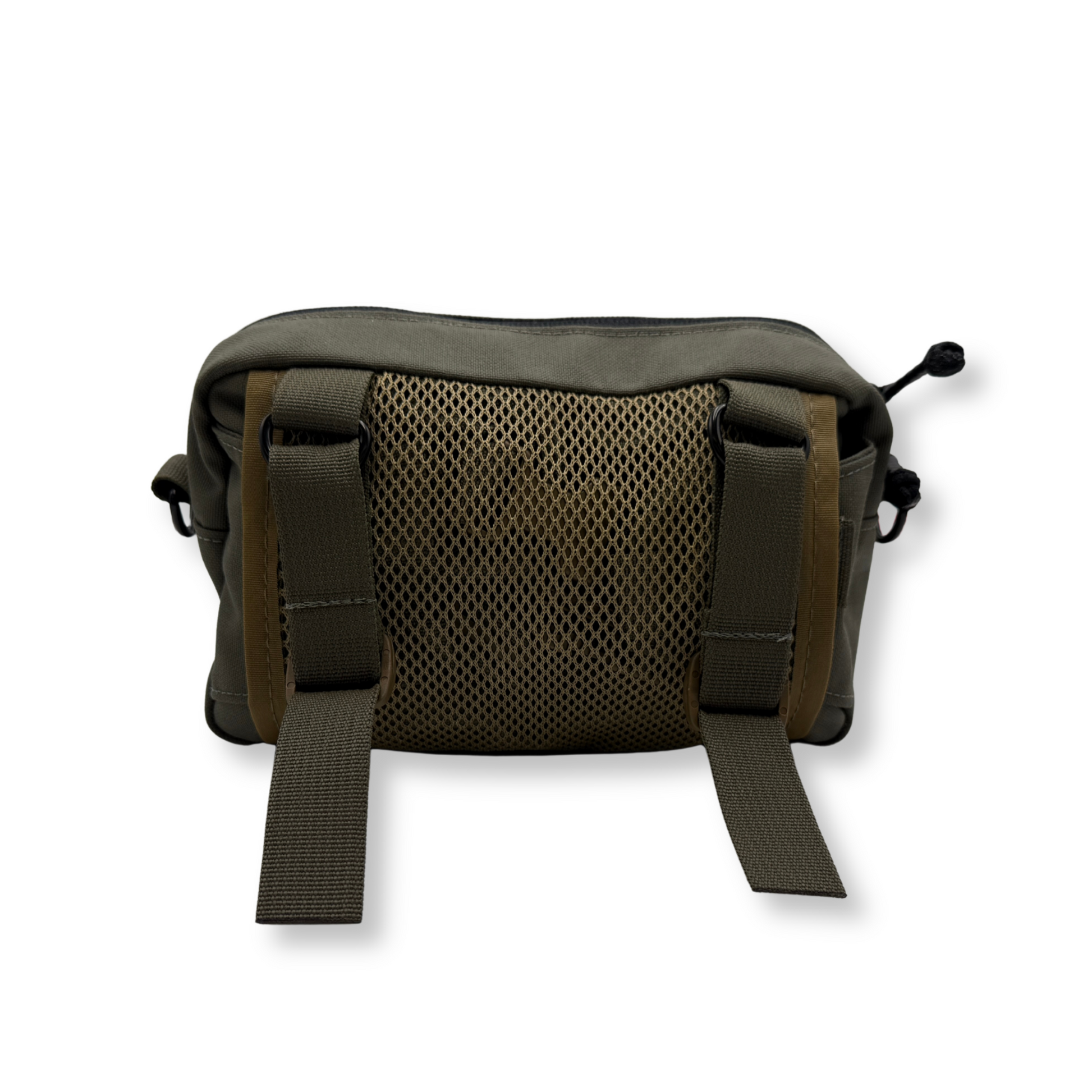 Green tactical pouch with mesh panel on a white background
