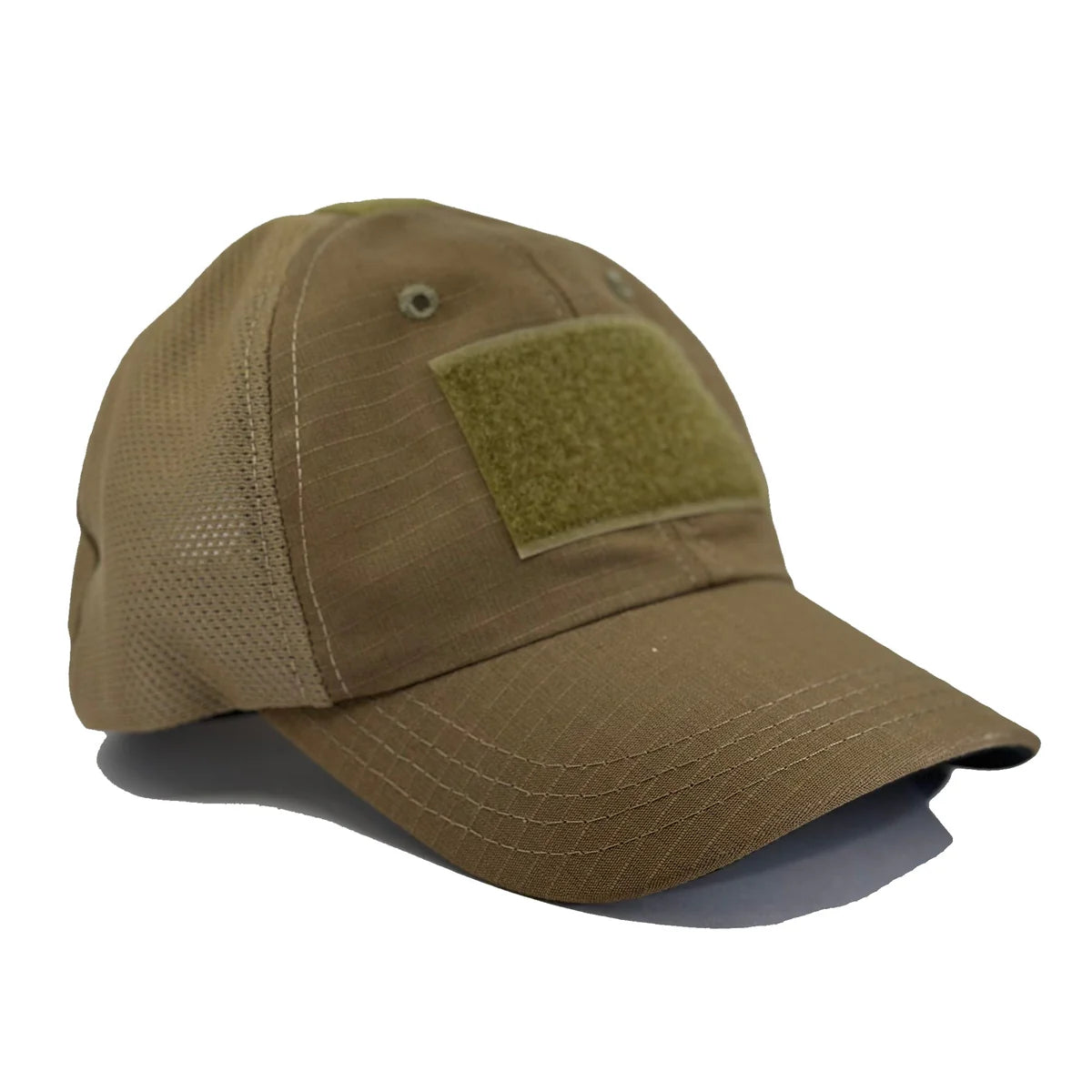 Coyote Tan hat with hook & loop on the front and top