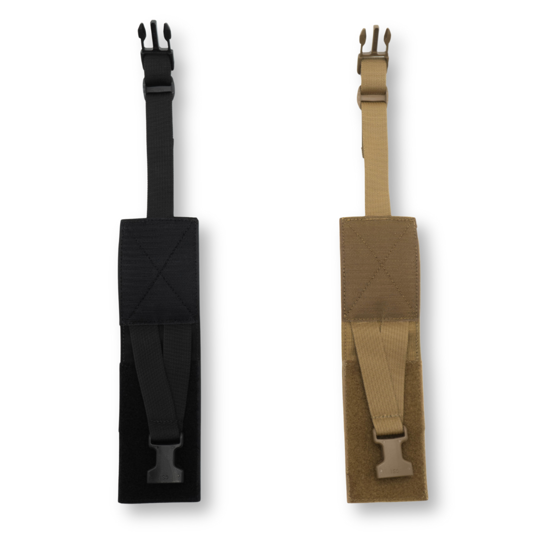 Two dangler attachments for the OPFAK, one in black and one in brown, with hook and loop fasteners.