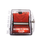 Refuge Medical Bleeding Control Station First Aid Kit - Red with reflective strip inside a clear plastic locking case (closed)