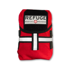 Refuge Medical BearFAK First Aid Kit - Red MOLLE-compatible pouch with reflective strip and Refuge Medical grey  patch