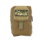 Refuge Medical BearFAK First Aid Kit - Coyote Tan MOLLE-compatible pouch with Refuge Medical camo patch.