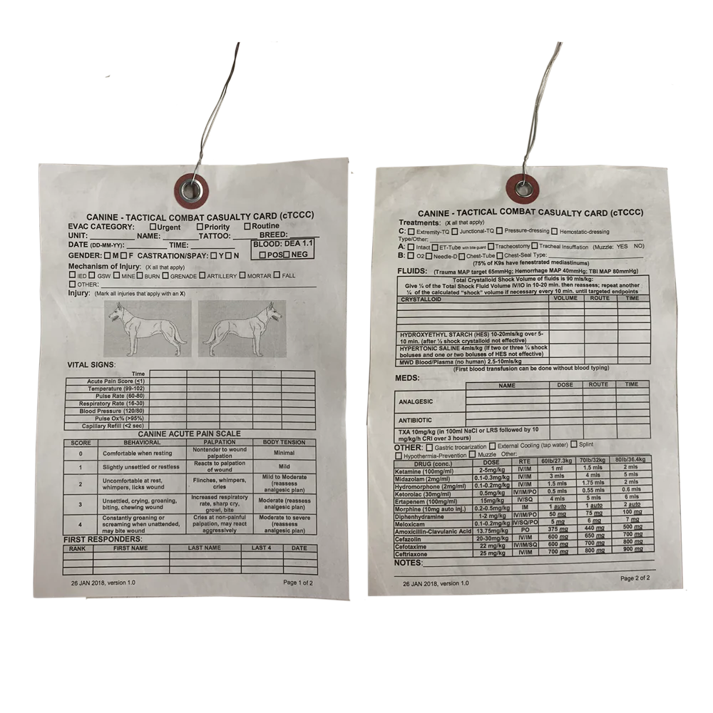 K-9 TCCC CARD - Default Title Medical Components Refuge Medical