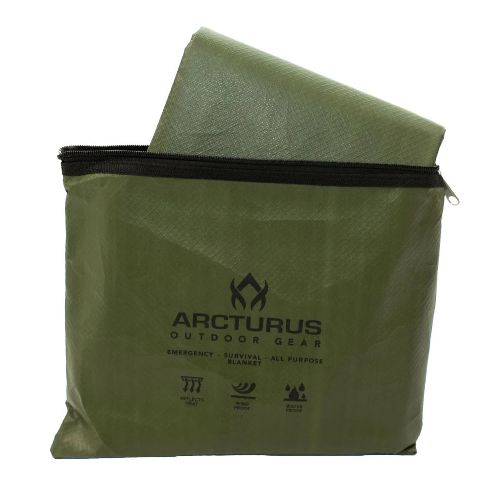 ARCTURUS OUTDOOR SURVIVAL BLANKET 60" X 82" - Olive Green Medical Components Refuge Medical