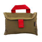 Refuge Medical POC-Kit First Aid Kit - Coyote tan with red top handle and red pull open tab