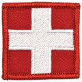 A 2x2 inch red and white medical cross patch with hook fastener backing.