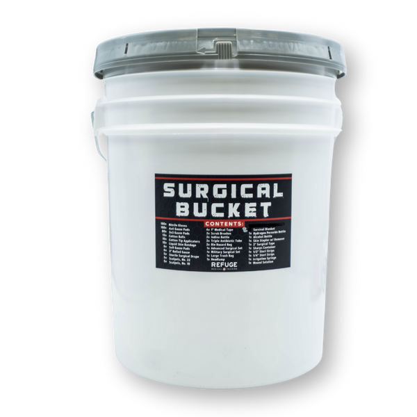 Refuge Medical Surgical Bucket: contains complete essentials, packed with vital medical supplies to address a range of surgical tools when professional help is out of reach.