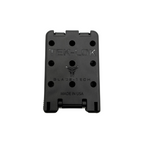 A black Blade-Tech TEK-LOK belt clip with multiple mounting holes, on a white background.