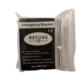 Packaged emergency survival blanket with the brand name 'Refuge Medical' visible on the label.
